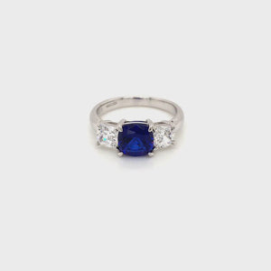 
                
                    Load and play video in Gallery viewer, Sterling Silver Three Stone Sapphire Blue CZ Ring
                
            