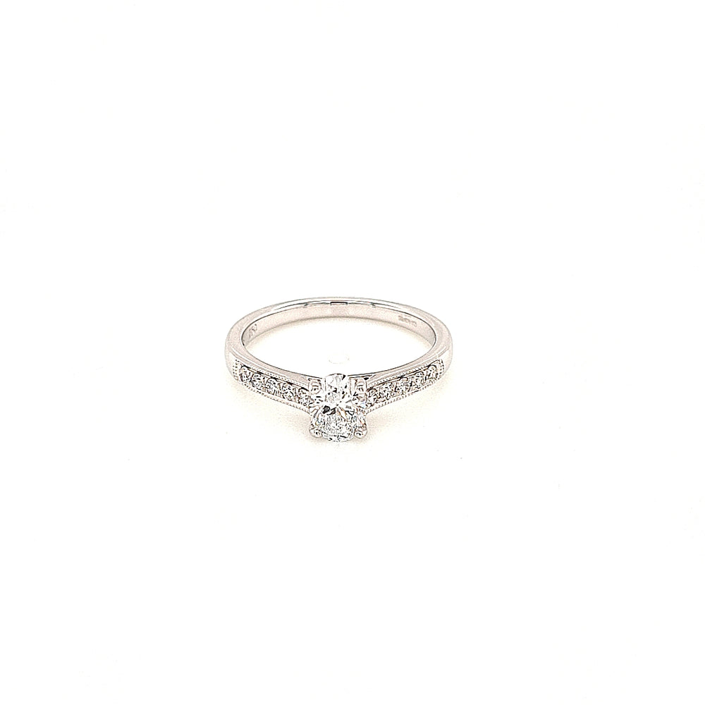 
                
                    Load image into Gallery viewer, Oval Solitaire Diamond Engagement Ring with Diamond Shoulders
                
            