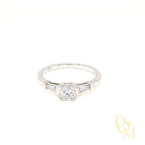 18ct White Gold Solitaire Ring with Baguette Side Diamonds- 0.64ct