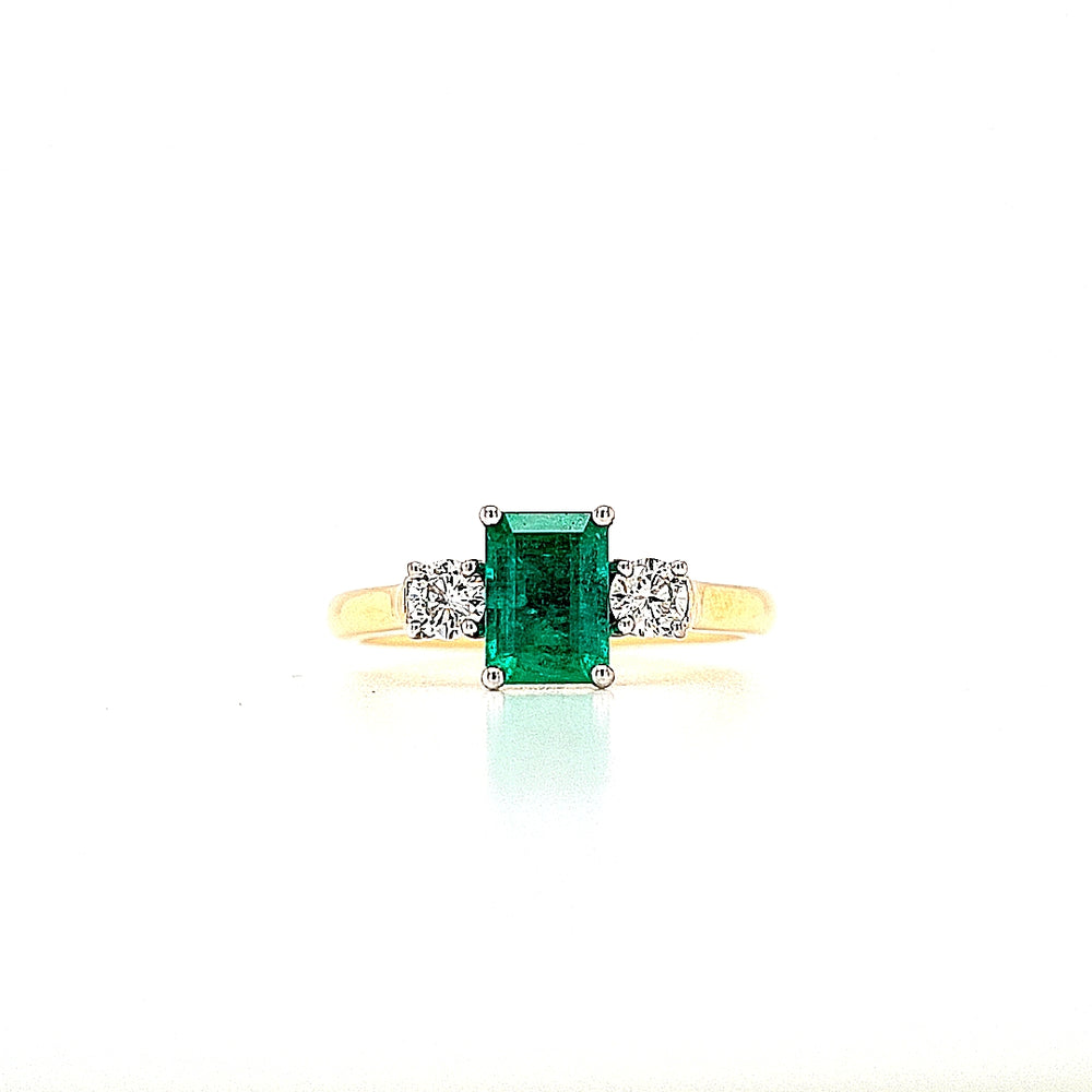 
                
                    Load image into Gallery viewer, 18ct Gold Emerald &amp;amp; Diamond 3 Stone Ring
                
            