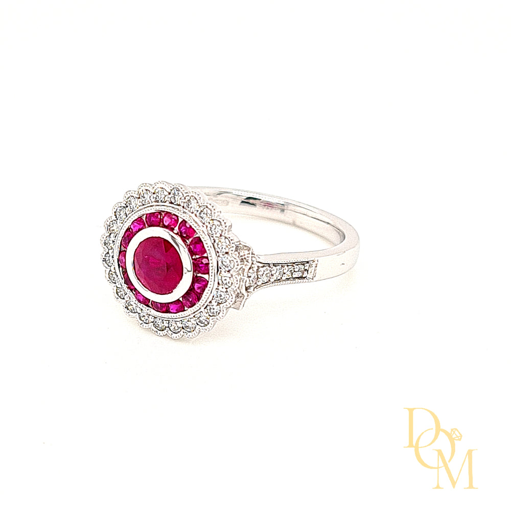 Vintage Style Ruby & Diamond Target Ring