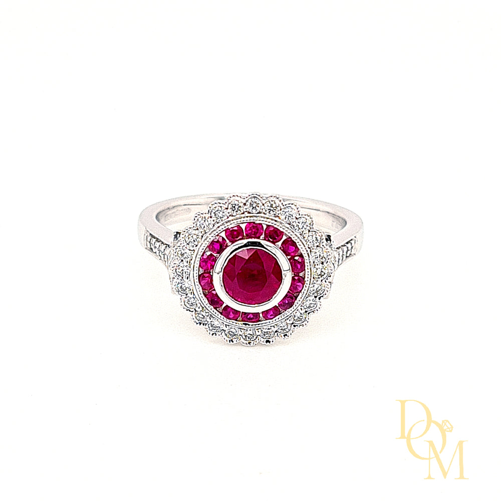 Vintage Style Ruby & Diamond Target Ring