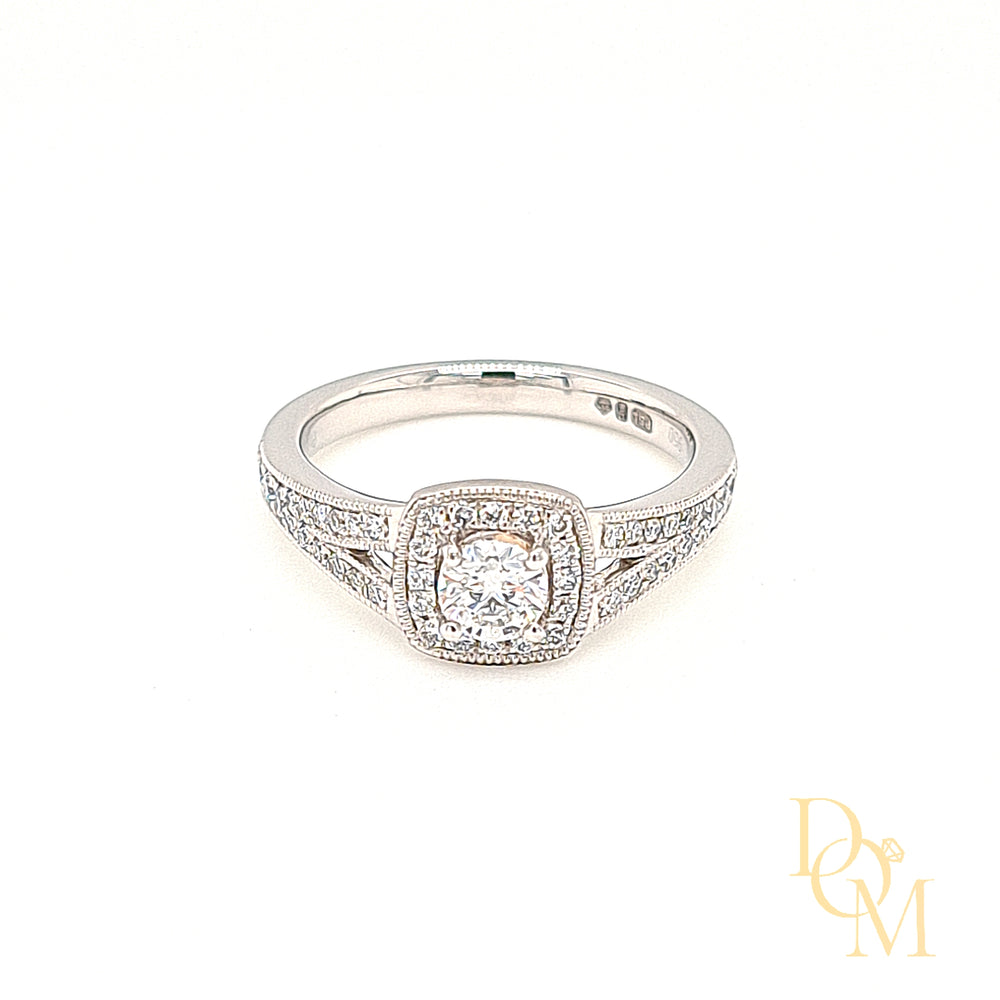 Platinum Halo Cluster Diamond Engagement Ring - 0.61ct