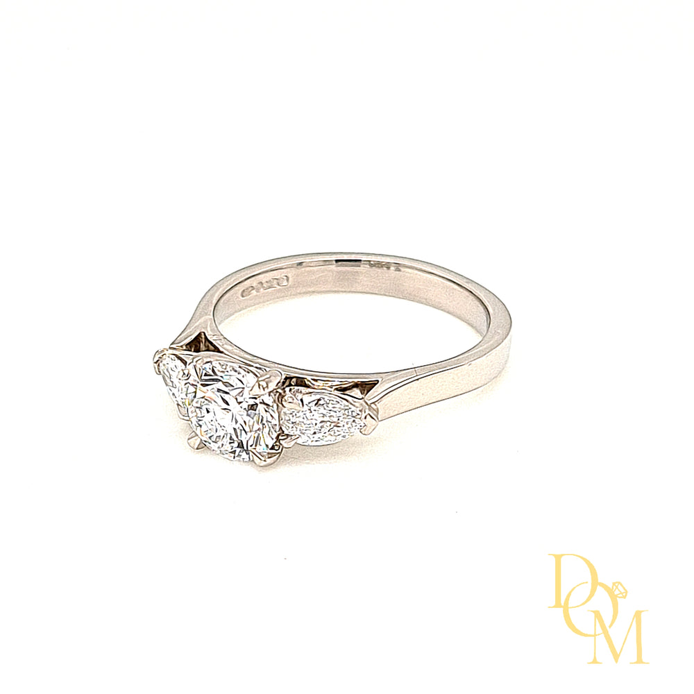 Platinum Lab Grown Diamond Solitaire Engagement Ring with Pear-cut Sides- 1.24ct