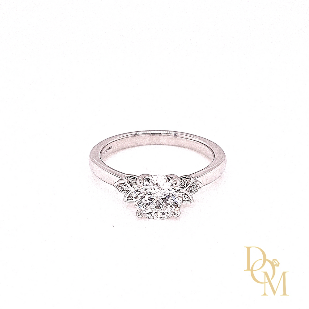 Platinum Lab Grown Diamond Solitaire Engagement Ring with Floral Sides- 1.07ct