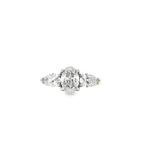 18ct & Platinum Three Stone Oval & Pear Lab Grown Diamond Engagement Ring- 1.62ct