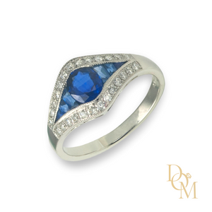 18ct White Gold Art Deco Style Sapphire Cluster Ring