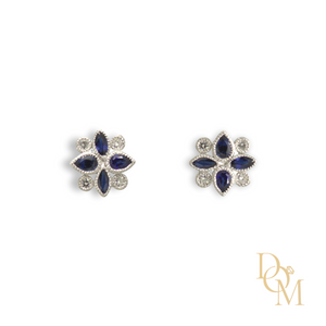
                
                    Load image into Gallery viewer, 9ct White Gold Vintage Style Sapphire &amp;amp; Diamond Cluster Earrings
                
            