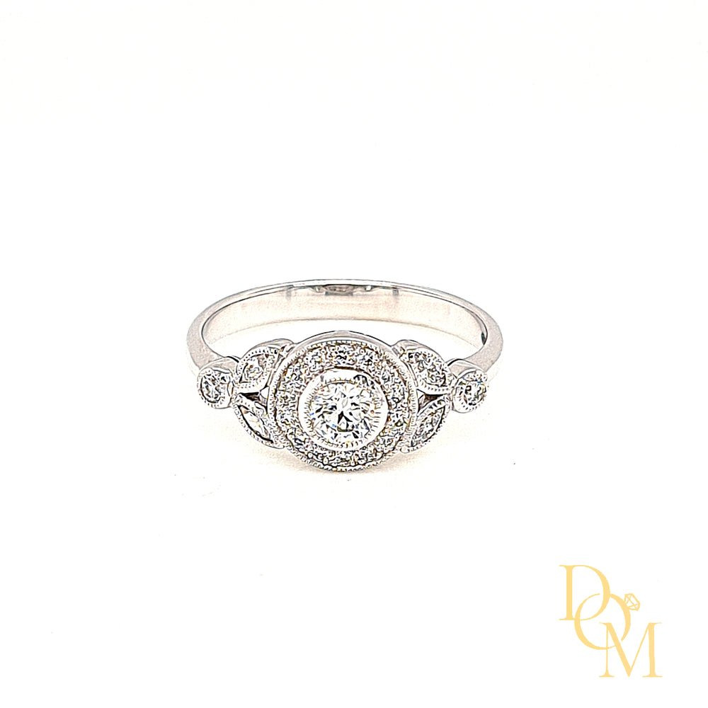 18ct White Gold Vintage Style Floral Cluster Diamond Engagement Ring- 0.61ct