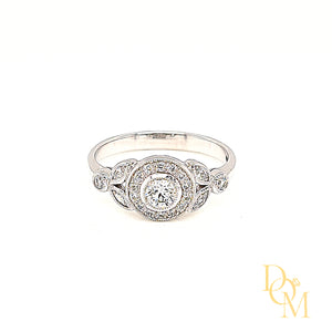 18ct White Gold Vintage Style Floral Cluster Diamond Engagement Ring- 0.61ct