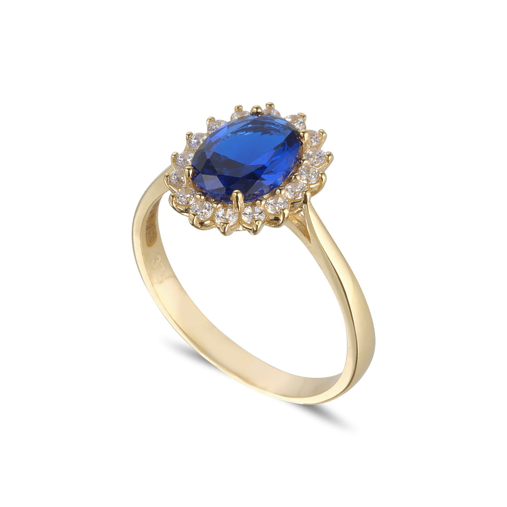 
                
                    Load image into Gallery viewer, 9ct Gold Oval Sapphire Blue CZ Cluster Ring
                
            
