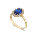 9ct Gold Oval Sapphire Blue CZ Cluster Ring