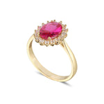 9ct Gold Oval Ruby Red CZ Cluster Ring
