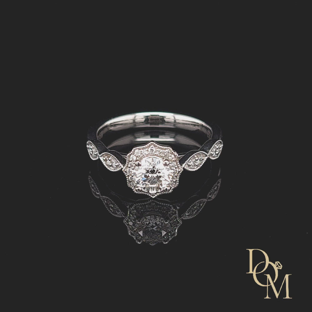 
                
                    Load and play video in Gallery viewer, Platinum Vintage Style Halo Cluster Diamond Engagement Ring- 0.62ct
                
            