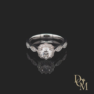 
                
                    Load and play video in Gallery viewer, Platinum Vintage Style Halo Cluster Diamond Engagement Ring- 0.62ct
                
            