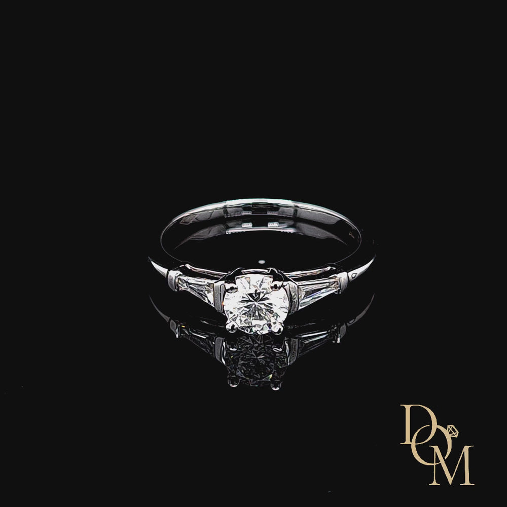 
                
                    Load and play video in Gallery viewer, 18ct White Gold Solitaire Ring with Baguette Side Diamonds- 0.64ct
                
            