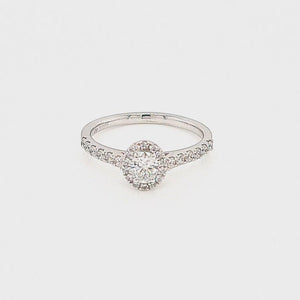 
                
                    Load and play video in Gallery viewer, 18ct White Gold Oval Halo Diamond Engagement Ring
                
            