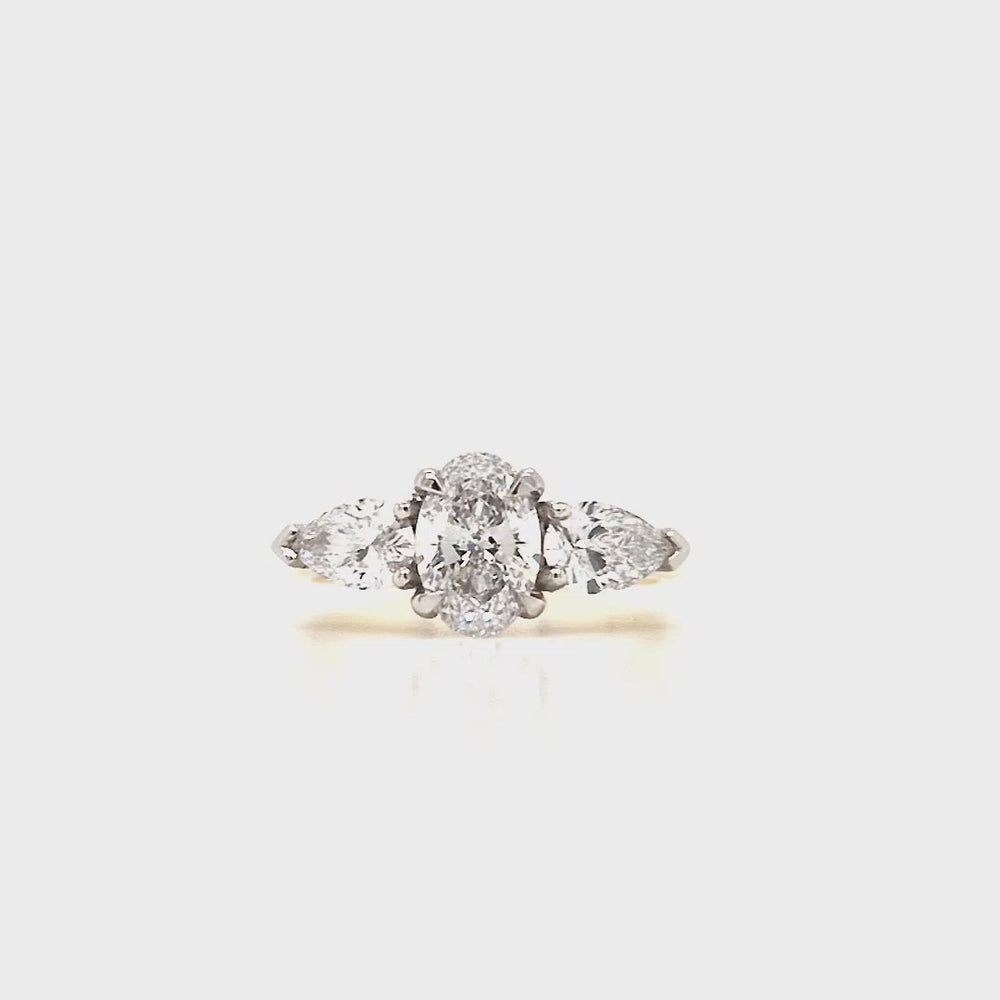 
                
                    Load and play video in Gallery viewer, 18ct &amp;amp; Platinum Three Stone Oval &amp;amp; Pear Lab Grown Diamond Engagement Ring- 1.62ct
                
            