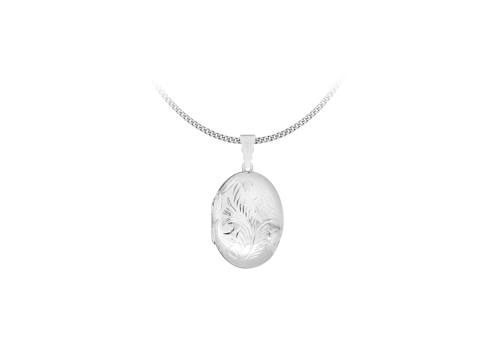 
                
                    Load image into Gallery viewer, Sterling Silver Oval Locket with Engraved Decoration
                
            