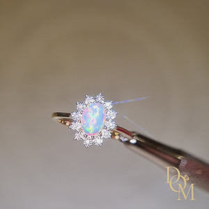 
                
                    Load and play video in Gallery viewer, 9ct Yellow Gold Opal &amp;amp; Diamond Cluster Ring
                
            