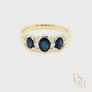 
                
                    Load and play video in Gallery viewer, 9ct Yellow Gold Three Stone Sapphire &amp;amp; Diamond Ring
                
            