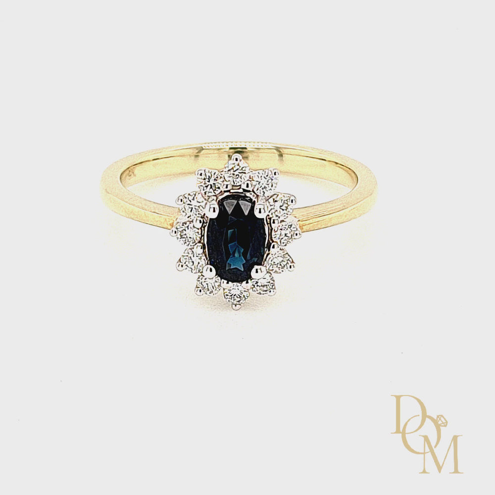 
                
                    Load and play video in Gallery viewer, 9ct Yellow Gold Sapphire &amp;amp; Diamond Cluster Ring
                
            