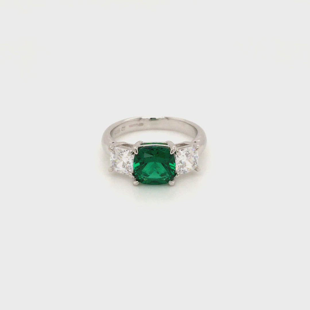 
                
                    Load and play video in Gallery viewer, Sterling Silver Three Stone Emerald Green CZ Ring
                
            