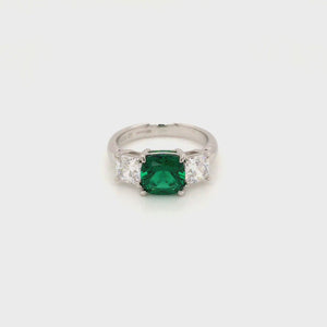 
                
                    Load and play video in Gallery viewer, Sterling Silver Three Stone Emerald Green CZ Ring
                
            