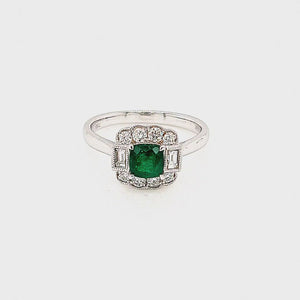 
                
                    Load and play video in Gallery viewer, 18ct White Gold Art Deco Style Emerald &amp;amp; Diamond Cluster Ring
                
            