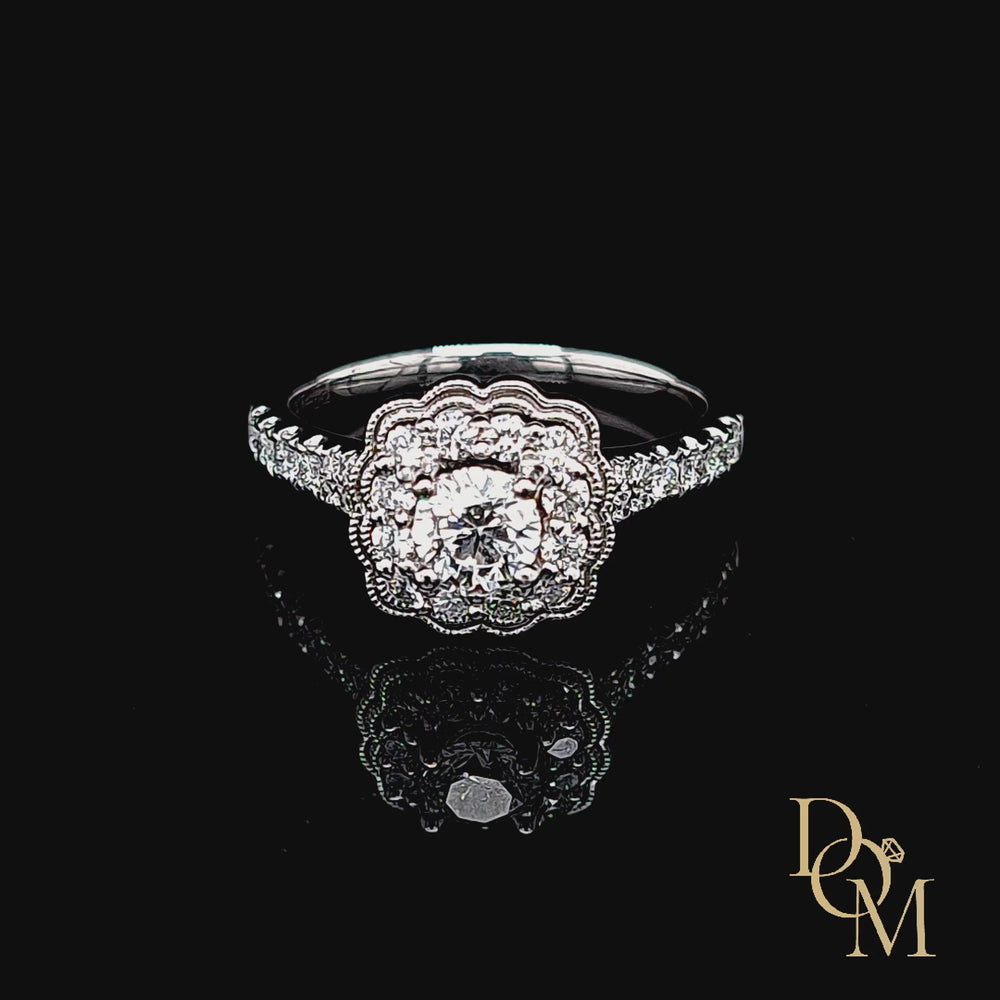 
                
                    Load and play video in Gallery viewer, 18ct White Gold Vintage Style Halo Cluster Diamond Engagement Ring- 0.86ct
                
            