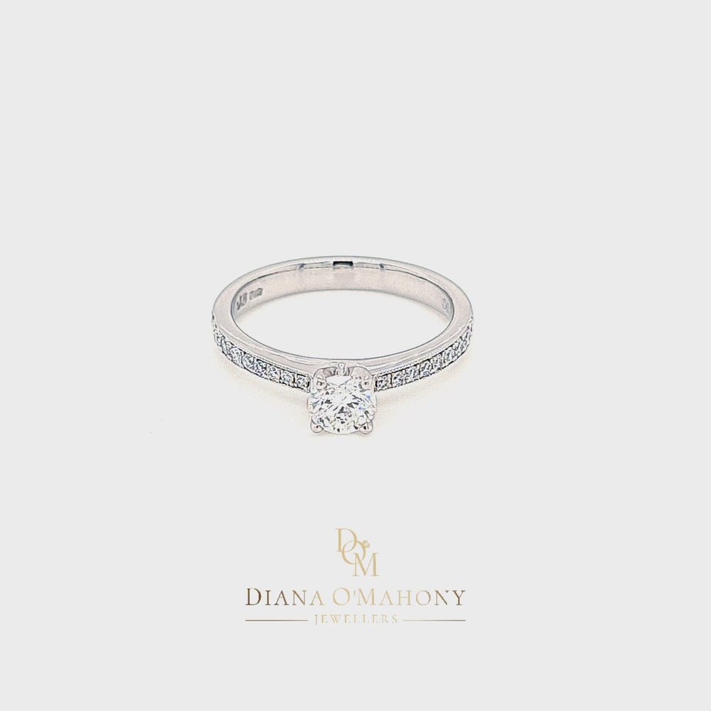 
                
                    Load and play video in Gallery viewer, Platinum Solitaire Diamond Engagement Ring with Diamond Shoulders
                
            